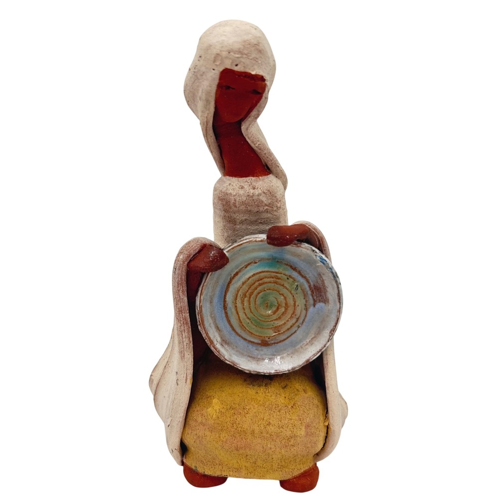 Handcrafted Vintage Studio Pottery Woman Holding Bowl David Kalderon Sculpture
